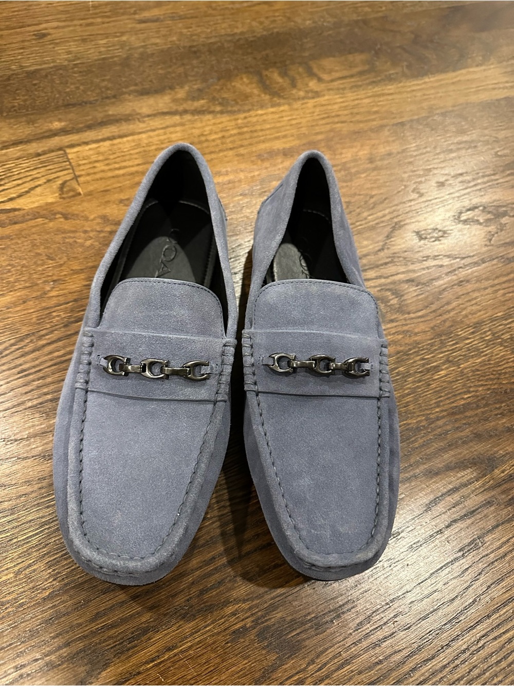 Coach Men's Suede Chain-Trim Loafers in Slate Blue